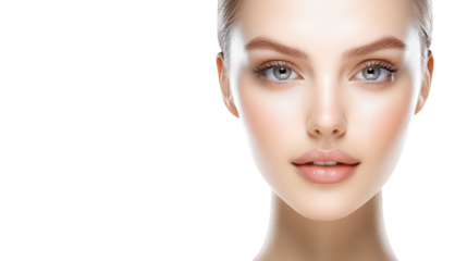 Captivating portrait, woman with enigmatic blue eyes and striking white face mysterious