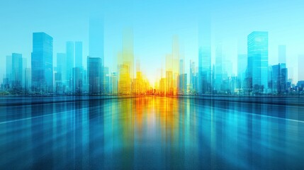 Modern Metropolis Skyline Reflection: A Vibrant Cityscape at Dawn