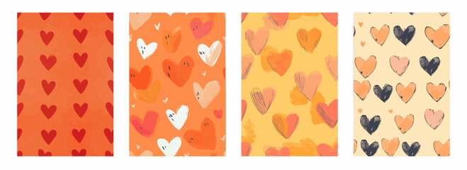 Hearts on Orange Clean Background Vector Pattern Set Illustration