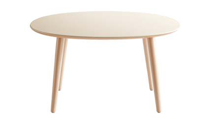 Stylish round white table with wooden legs, perfect for modern and minimalist interior design