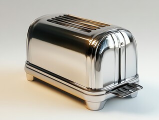 Shiny Toaster Appliance Standing on a White Surface Ready for Toasting
