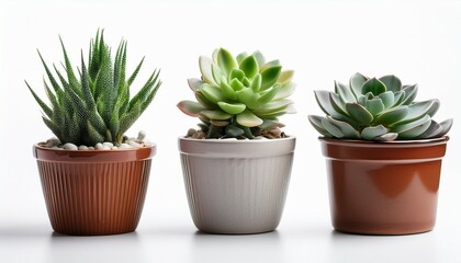 succulents potted isolated on white background