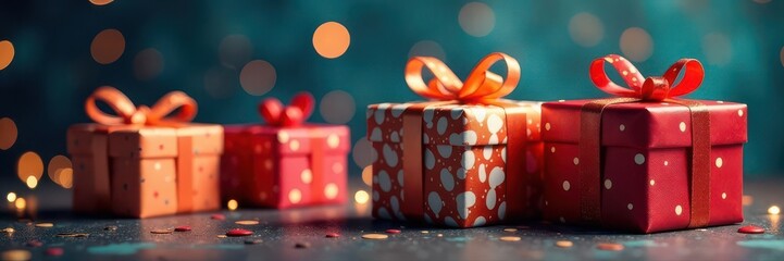 Several large presents strategically placed to conceal something underneath , christmas theme, holiday surprise