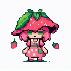 Obraz premium Strawberry Pixel Character suitable for creative presentation