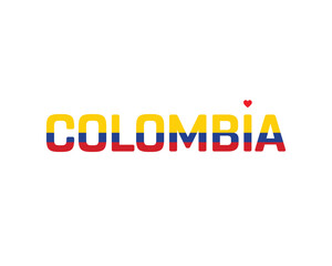I love Colombia, I love Colombia typographic design with flag typography and heart on white background, Vector design of I love Colombia, Colombia National Day Design