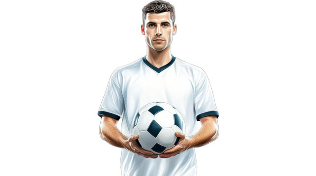 Powerful image of man holding soccer ball, embodiment of athleticism, strategy, and sportsmanship