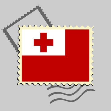 Tongo flag postage stamp. Isolated vector illustration on grey post stamp background