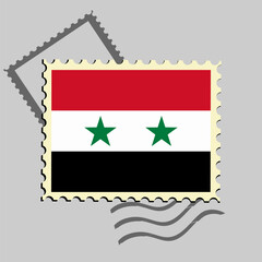 Syria flag postage stamp. Isolated vector illustration on grey post stamp background