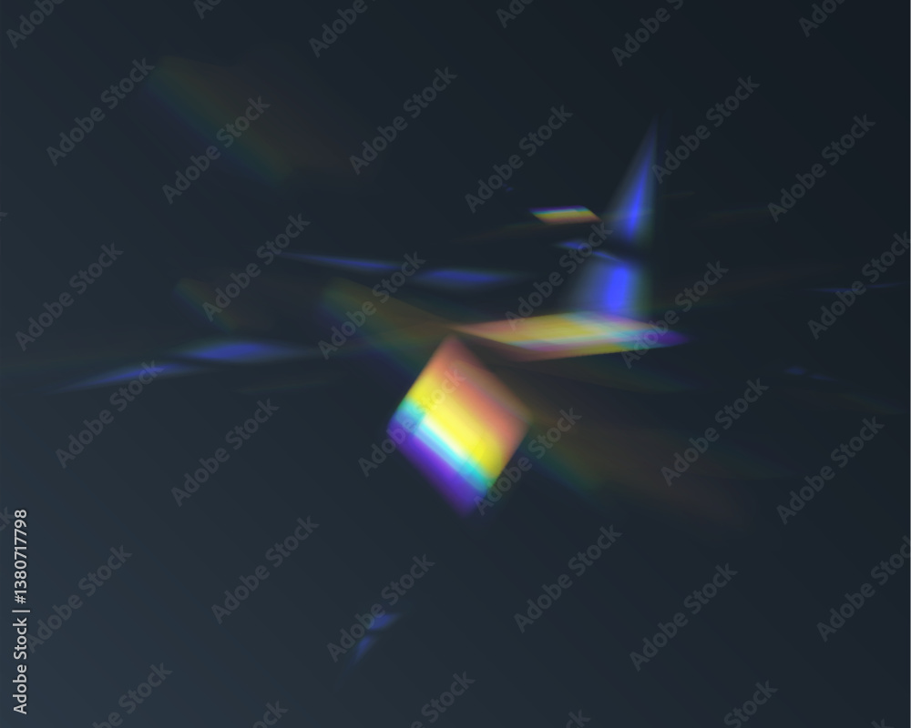 Poster glowing iridescent prism shapes and light refractions in deep space atmosphere, abstract futuristic 