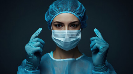 Female healthcare professional in surgical scrubs and mask