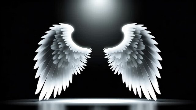 Angel wings separated against the black backdrop.