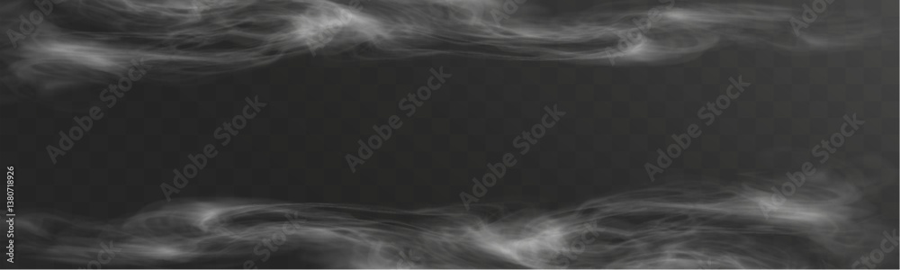 Poster realistic white smoke or mist effect with soft, swirling patterns on a transparent background. perfe