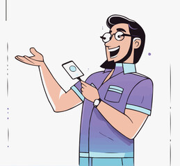 Man showing something thinking presenting concepts vector illustration line art