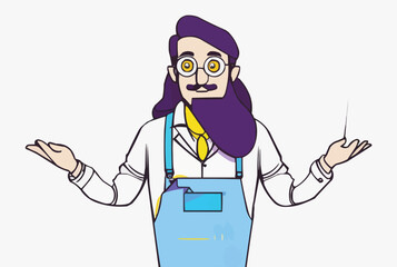 Man showing something thinking presenting concepts vector illustration line art