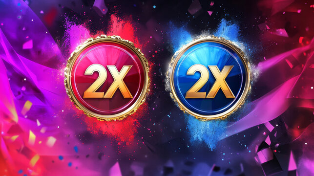 2x winner banner, promotion flyer, prize label. Vector illustration