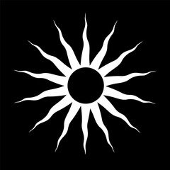 Simple stylized white silhouette of the sun on a black background