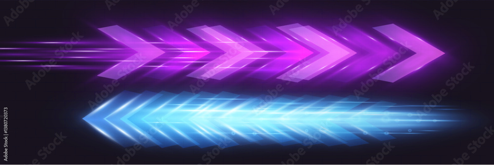 Poster Futuristic speed background with glowing arrows and motion blur. digital abstract technology concept with fast moving elements.
