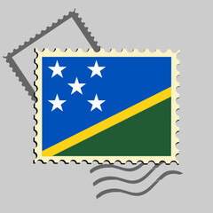 Solomon Island flag postage stamp. Isolated vector illustration on grey post stamp background