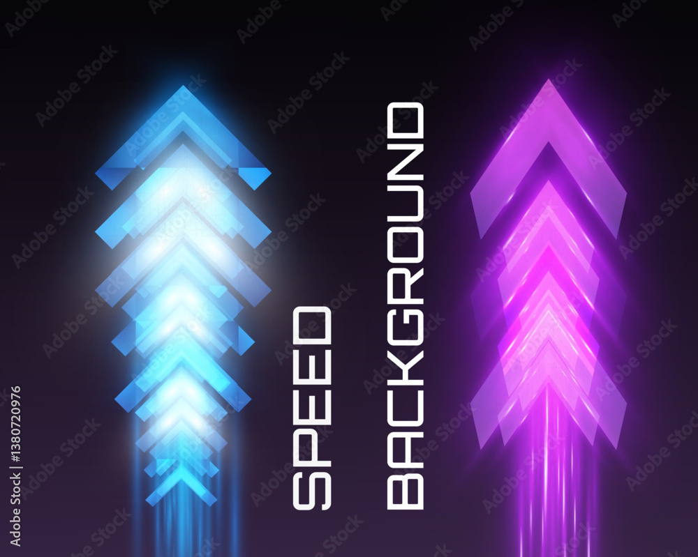 Aufkleber Futuristic speed background with glowing arrows and motion blur. digital abstract technology concept with fast moving elements.
