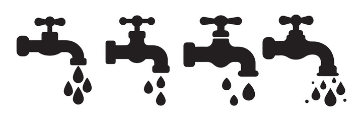 Black water tap icon set. Faucet water vector icon. Kitchen water faucet symbol vector illustration eps 10	