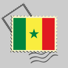 Senegal flag postage stamp. Isolated vector illustration on grey post stamp background
