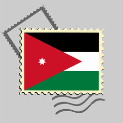 Yordania flag postage stamp. Isolated vector illustration on grey post stamp background