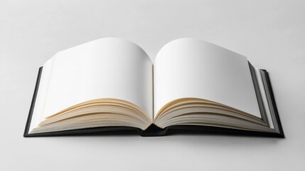 Fototapeta premium Open book, blank pages, gray background, ready for design