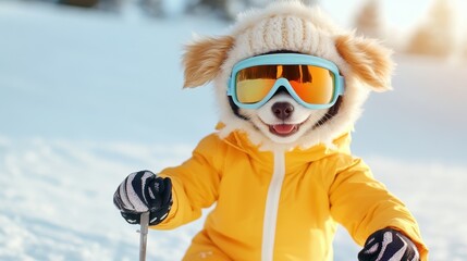 Petfluencer Cute Pet Adorable Social Pet Idol Cute Cheerful Dog in Ski Gear Enjoying a Winter Day on the Slopes