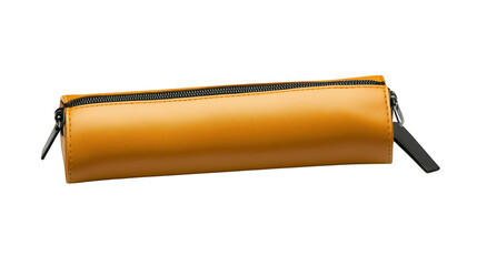 Stylish yellow leather pencil case with black zipper, perfect for school, office, or art supplies
