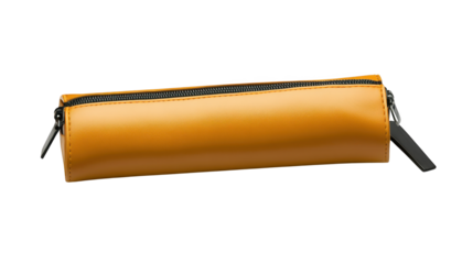 Stylish yellow leather pencil case with black zipper, perfect for school, office, or art supplies