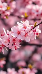 Obraz premium Full bloom sakura branch, delicate pink and white petals, vibrant spring blossoms, spring flowers, tree branch, japanese