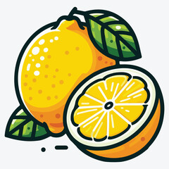Lemon whole and cut isolated on white background. flat style stock illustration
