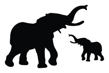  MOTHER AND CHILD HAPPY ELEPHANT VECTOR SILHOUETTE BLACK AND WHITE