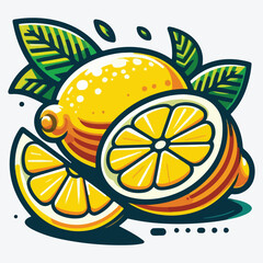 Lemon whole and cut isolated on white background. flat style stock illustration