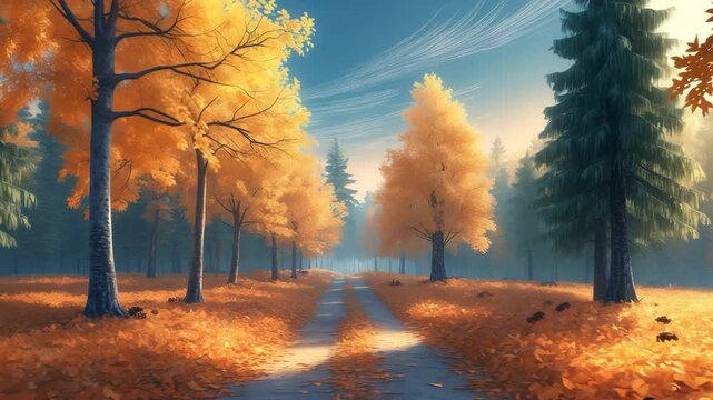 Autumn trail featuring pines and beech trees