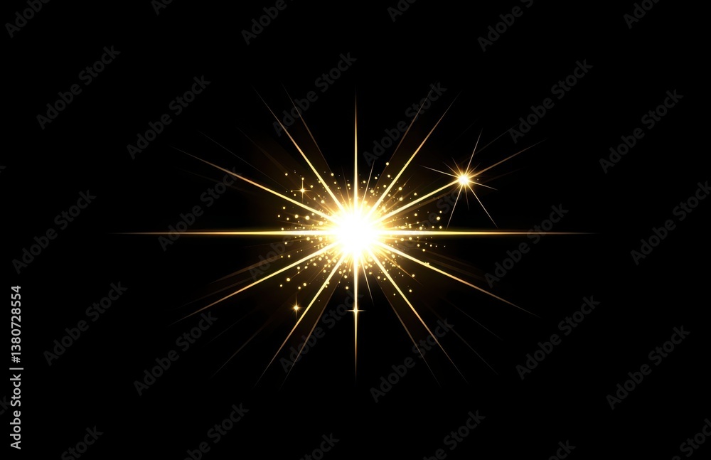 Aufkleber Vector glowing light effect with a golden star on a black background. Shining spark or flare in the center of the composition.
