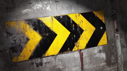 Naklejka premium A bright yellow and black arrow painted on a wall, great for illustration or decoration