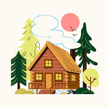 Cosy Cabin In The Woods Spot Illustration