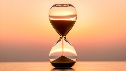Classic Hourglass with Golden Sand Flowing Gracefully, Representing the Passage of Time, Resting on a Solid Background that Highlights the Beauty and Precision of This Traditional Sand Timer Design