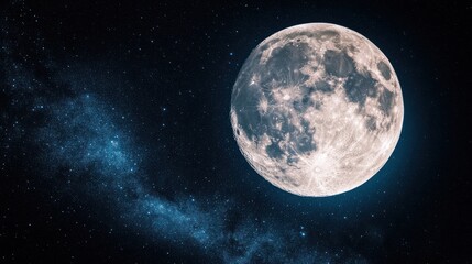 Full moon night sky, Milky Way, stars, cosmic background, space wallpaper