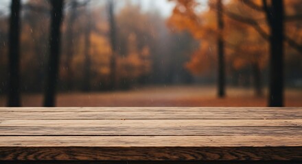Fototapeta premium Autumn's Embrace: Wooden Vista AI Generated