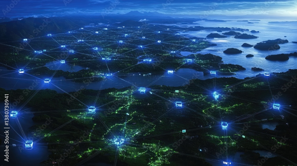 Poster cloud-based software development with interconnected digital nodes.