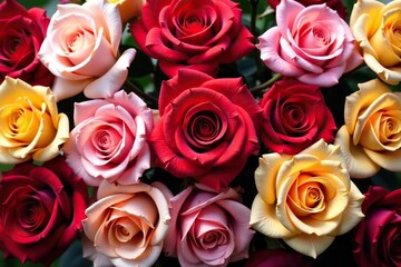 Fototapeta premium Bold blooming roses arranged in a square grid , seamless, print