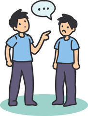 Confusion and Confrontation Men in a Conversation. A simple vector illustration of two cartoon men in conversation, perfect for themes of communication, misunderstanding, or conflict resolution.