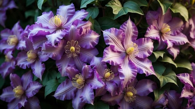 Stunning clematis flowers at their peak blossom