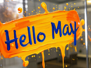 Hello may brush text animation on colorful background,month changing concept
