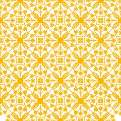 American ethnic tribal fabric features a soft floral pattern in warm yellow tones, beautifully ethnic contrasted against a clean white background. Its modern yet delicate aesthetic makes it ethnic ide