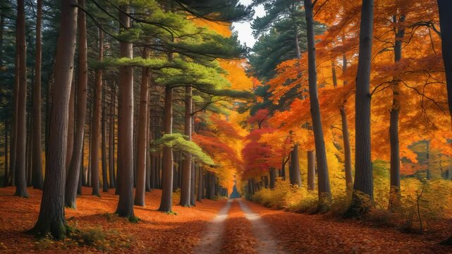 Autumn trail featuring pines and beech trees in idleness.