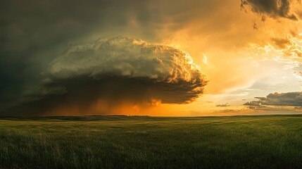 Fototapeta premium Stormy Weather Over Field with Dramatic Sky Landscape Photography