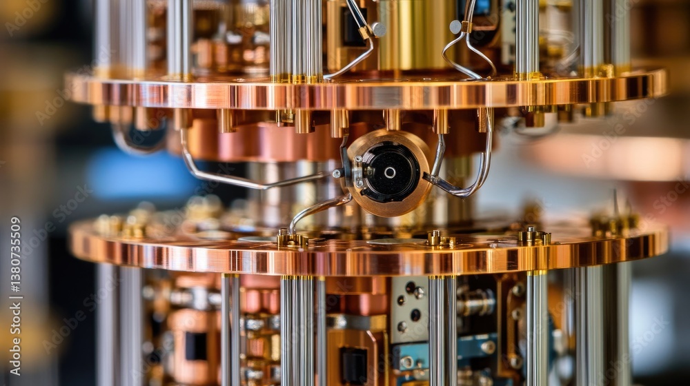 Poster high-speed quantum computing lab with futuristic data processing.